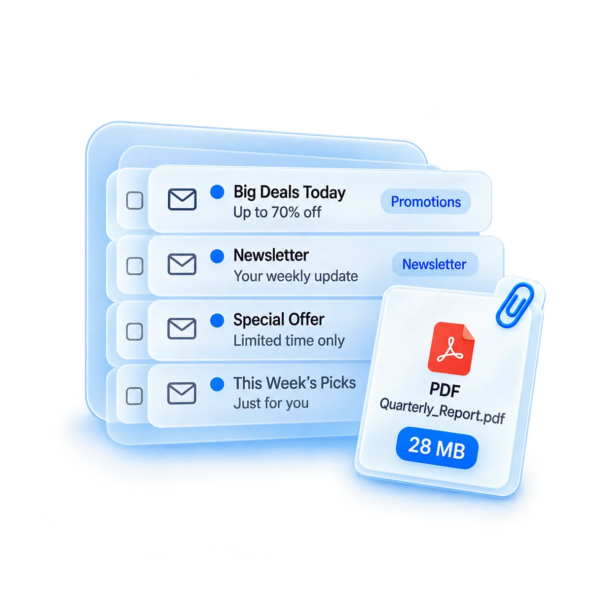 Outlook.com cleanup categories with sizes