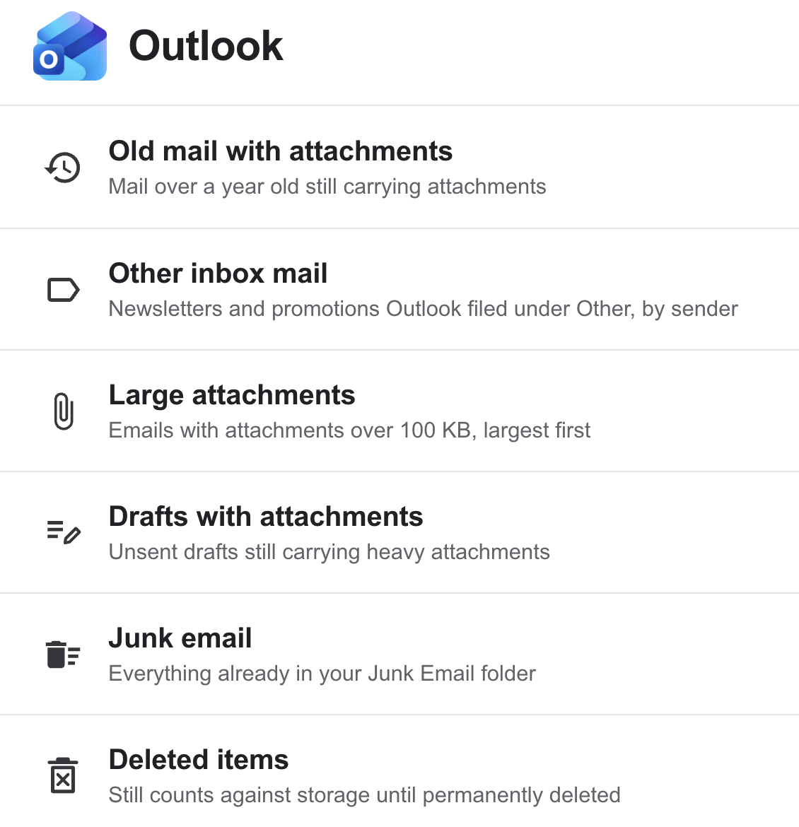 Outlook.com Cleanup interface preview.